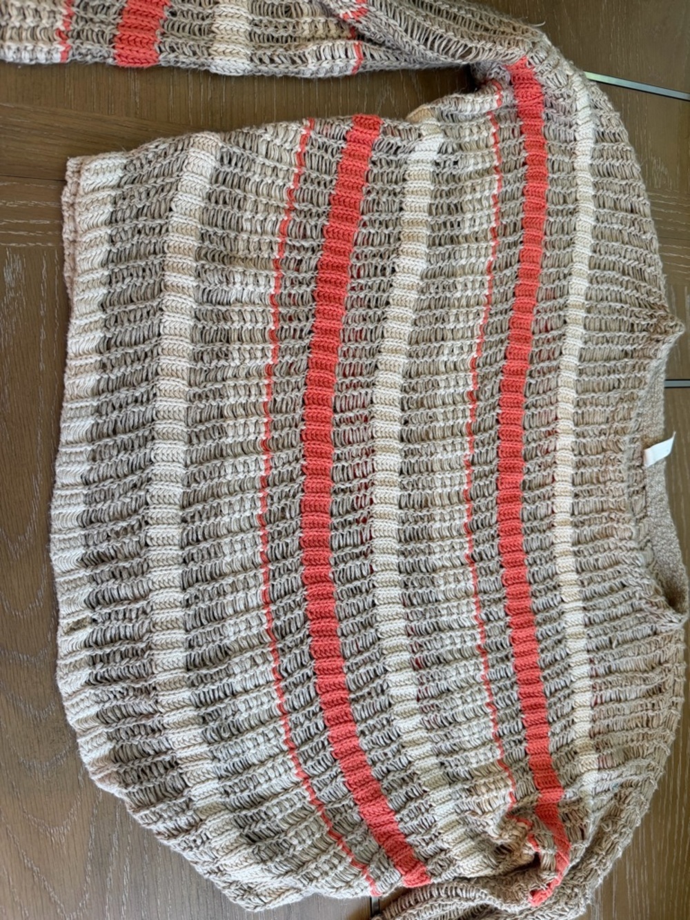 Wishlist Open-Weave Striped Knit Top - Beige & Hot Pink Details